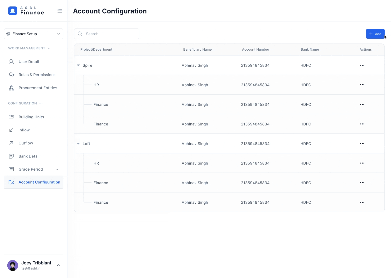Account Configuration screen
